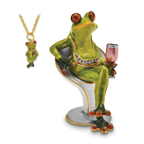 Bejeweled Vino Frog on Chair with Wine Glass Trinket Box- Sparkle & Jade-SparkleAndJade.com BJ2014