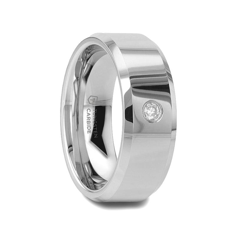 Beveled Diamond Tungsten Wedding Band - 6mm & 8mm - WATERFORD- Sparkle & Jade-SparkleAndJade.com W313-BDTWB
