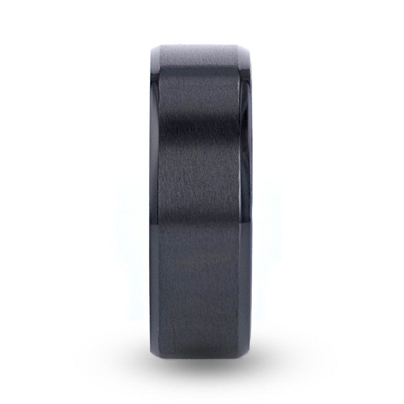 Beveled Edges Black Titanium Ring with Brushed Center and Vibrant Blue Inside - 8mm - Castor- Sparkle & Jade-SparkleAndJade.com 