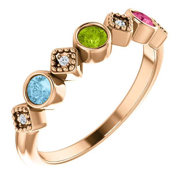 Bezel Set Diamond Alternating Mother's Family Birthstone Ring