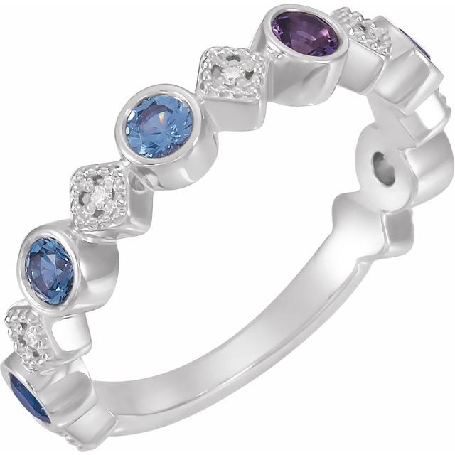 Bezel Set Diamond Alternating Mother's Family Birthstone Ring- Sparkle & Jade-SparkleAndJade.com 
