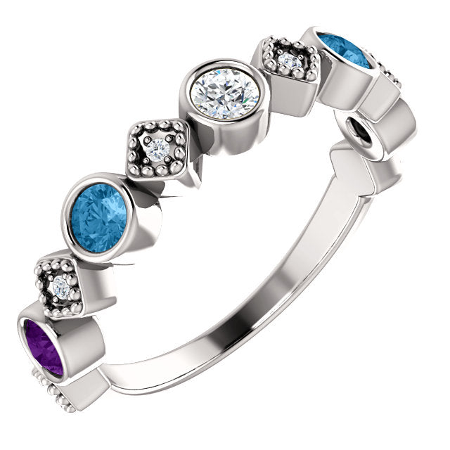 Bezel Set Diamond Alternating Mother's Family Birthstone Ring- Sparkle & Jade-SparkleAndJade.com 72039