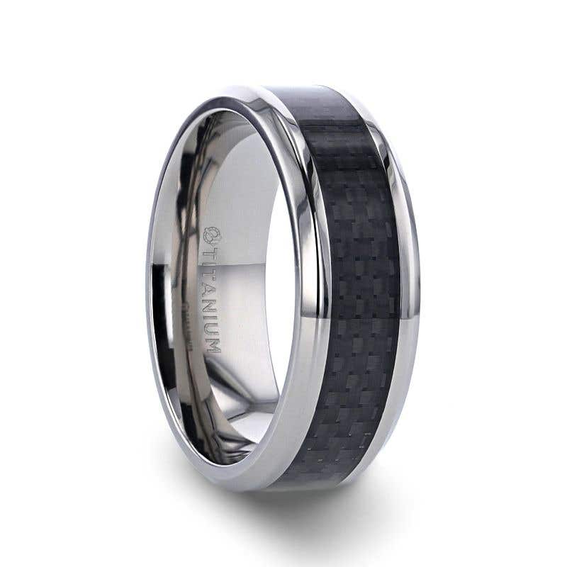 Black Carbon Fiber Inlay Titanium Wedding Band - 8mm - Colosseum- Sparkle & Jade-SparkleAndJade.com 
