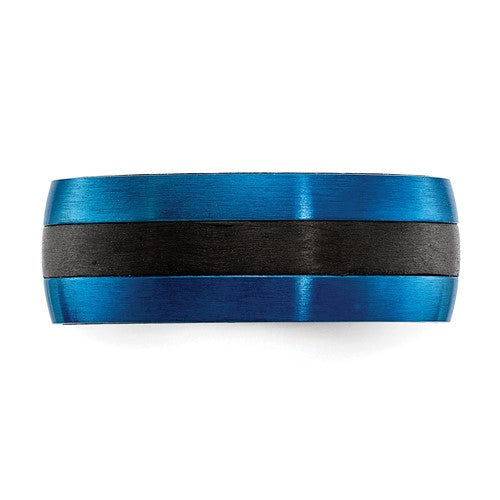 Black Carbon Fiber with Brushed Blue IP-plated Stainless Steel 8mm Band- Sparkle & Jade-SparkleAndJade.com 