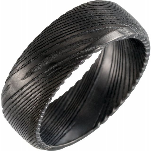 Black Damascus Steel 8 mm Patterned Band- Sparkle & Jade-SparkleAndJade.com 