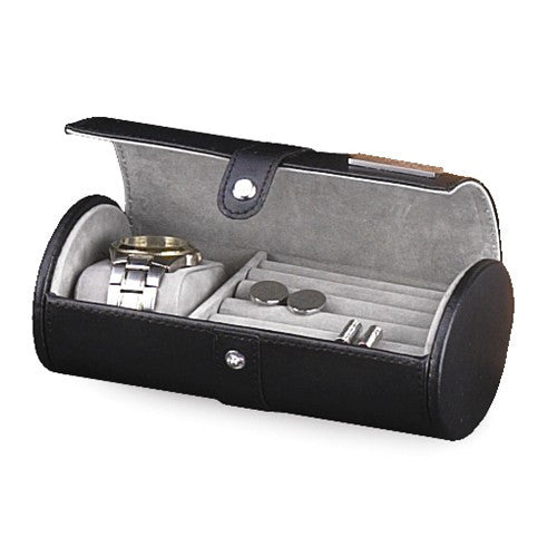 Black Leather Cuff Link & Watch Storage Case- Sparkle & Jade-SparkleAndJade.com GP9611