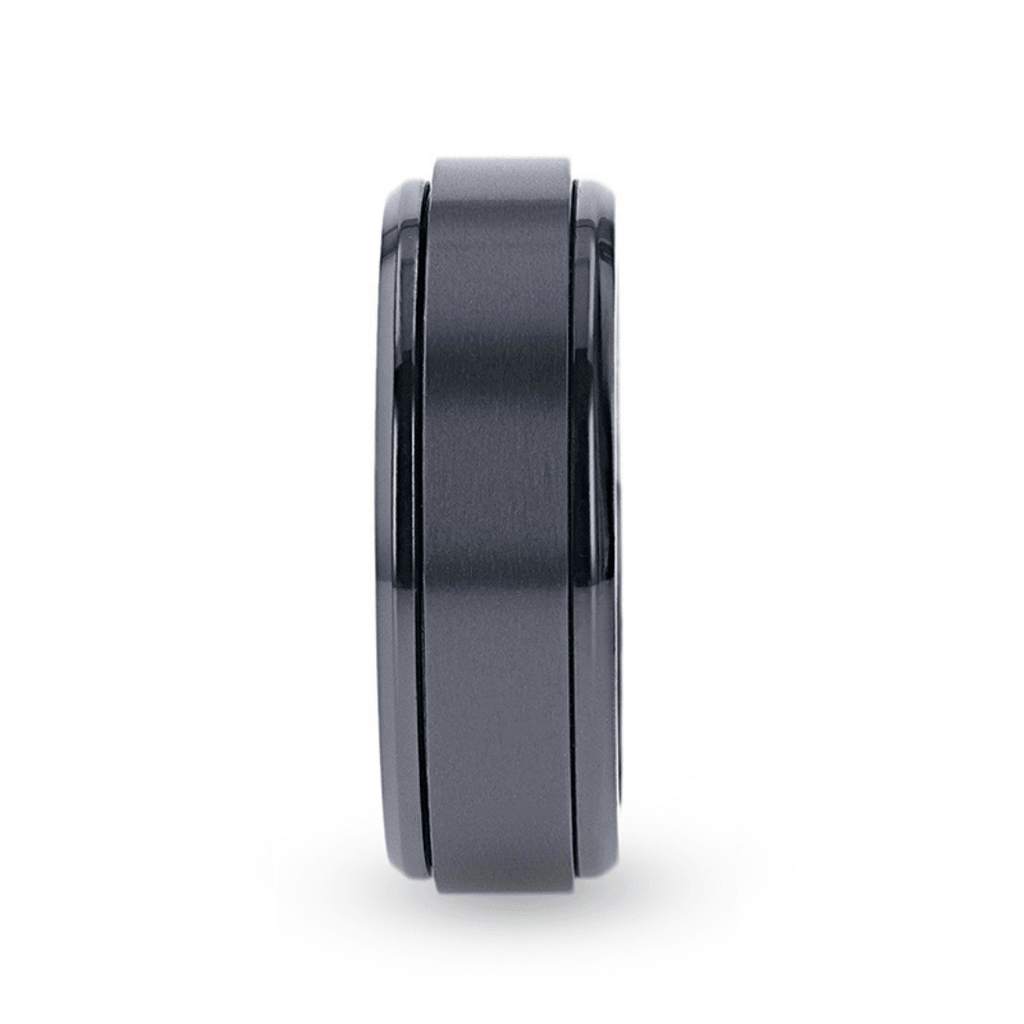 Black Titanium Brushed Center Spinner Men's Wedding Ring With Spinning Polished Base - 8mm - PHANTOM- Sparkle & Jade-SparkleAndJade.com 