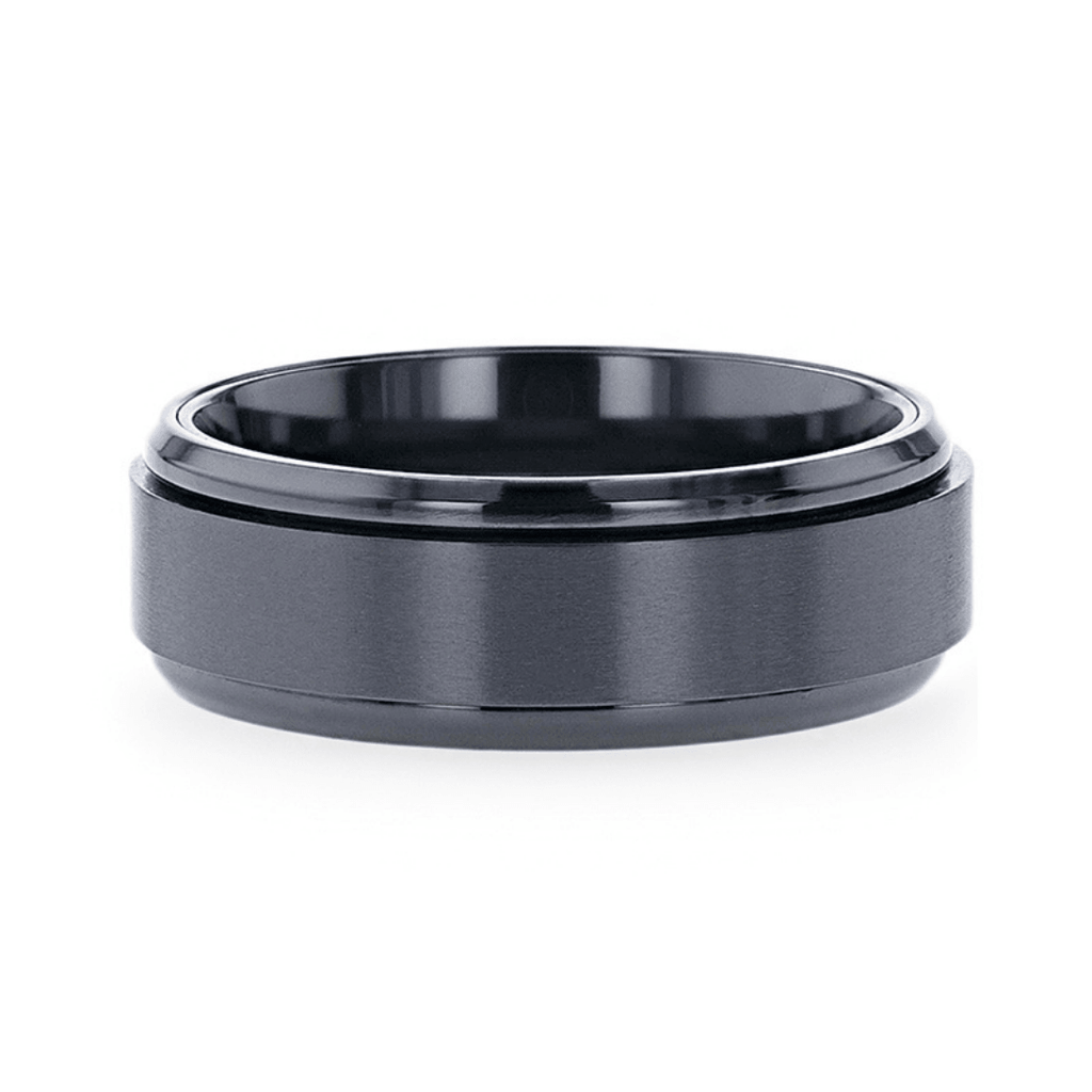 Black Titanium Brushed Center Spinner Men's Wedding Ring With Spinning Polished Base - 8mm - PHANTOM- Sparkle & Jade-SparkleAndJade.com 