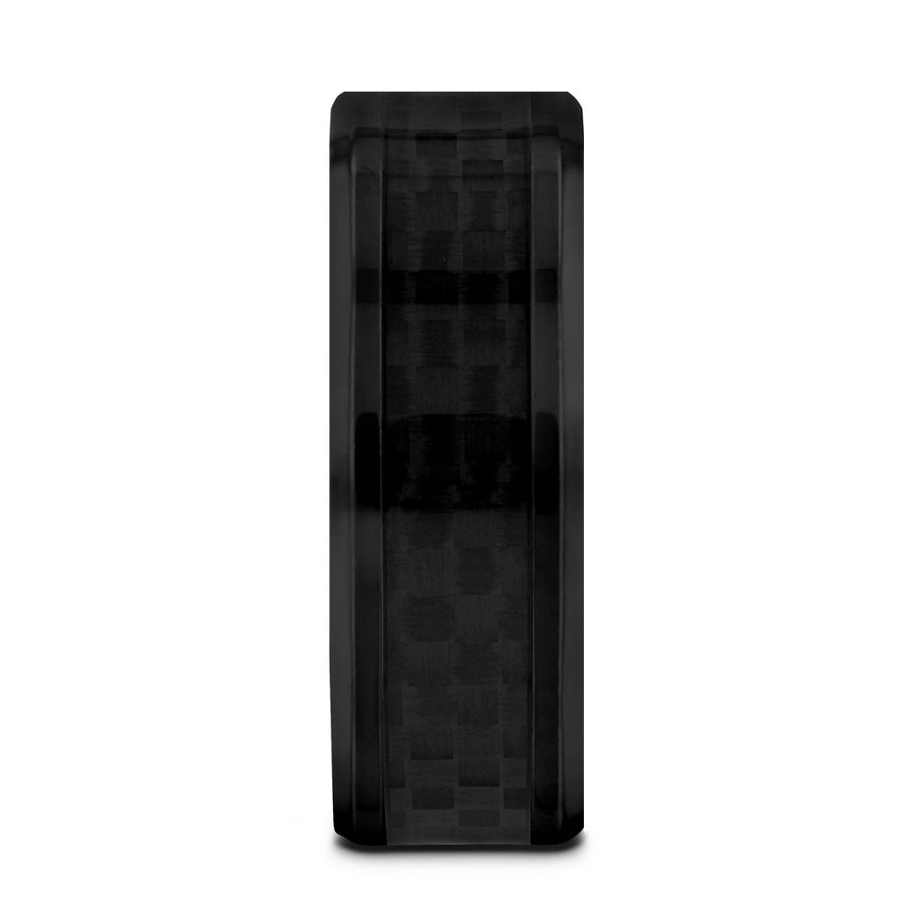 Black Titanium Polished Beveled Edges Black Carbon Fiber Inlaid Wedding Band - 8mm - OXYN- Sparkle & Jade-SparkleAndJade.com 