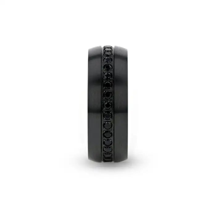 Black Titanium Ring with Black Sapphires - 6mm or 8mm - TALON- Sparkle & Jade-SparkleAndJade.com 