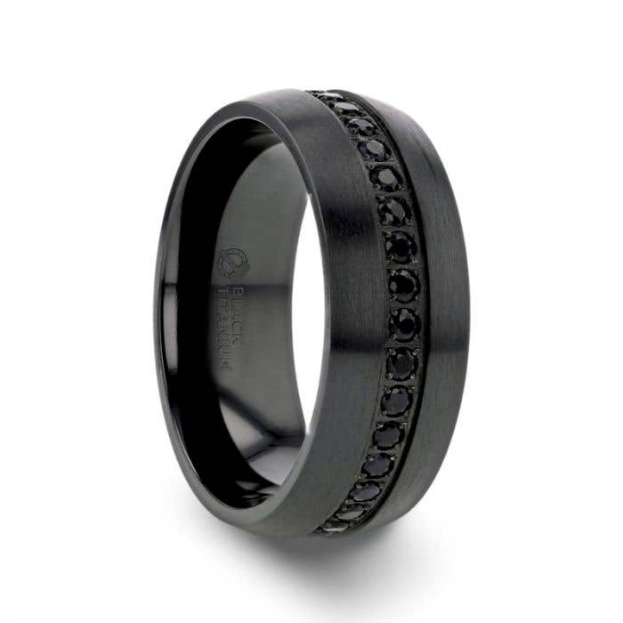 Black Titanium Ring with Black Sapphires - 6mm or 8mm - TALON- Sparkle & Jade-SparkleAndJade.com 