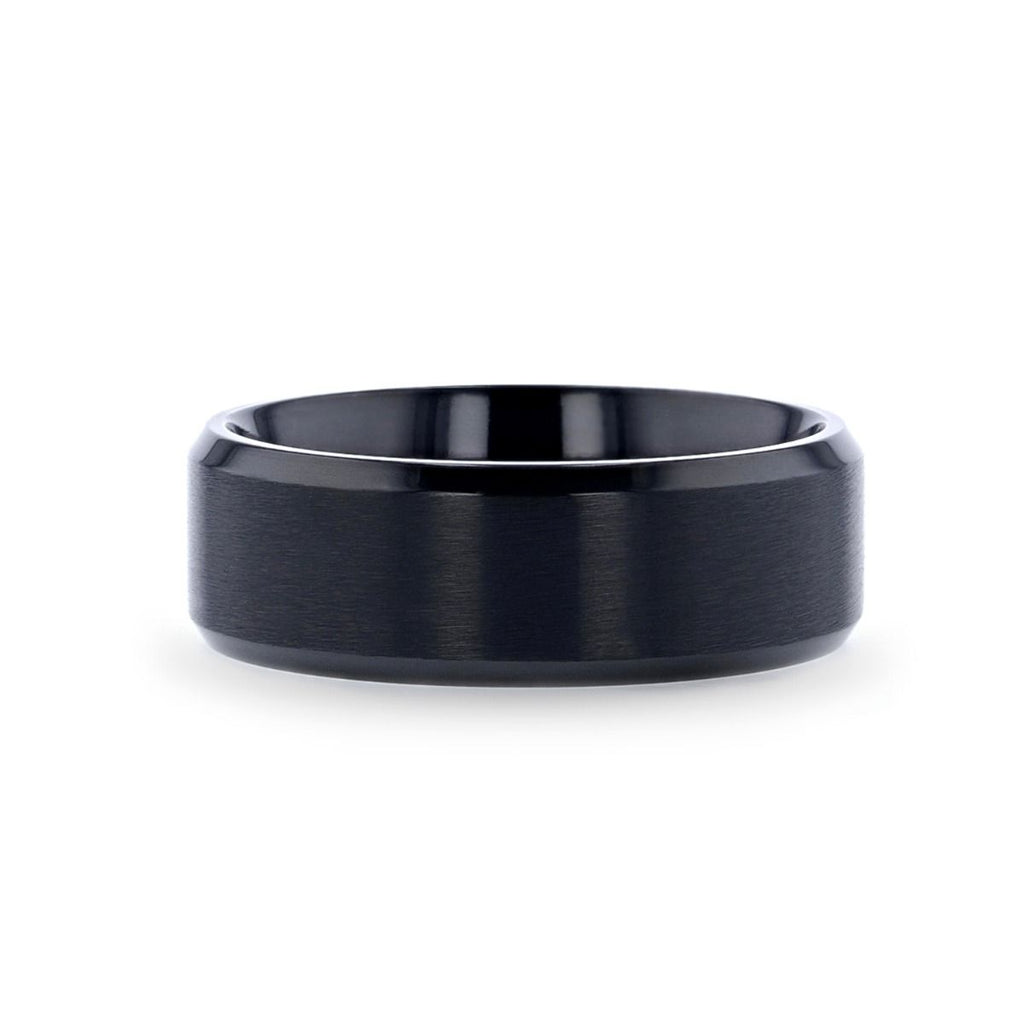 Black Titanium Ring with Polished Beveled Edges and Brush Finished Center - 8mm - ELYSIAN- Sparkle & Jade-SparkleAndJade.com 