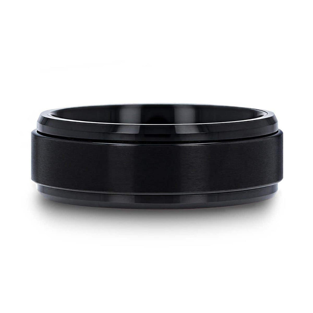 Black Tungsten Brushed Finish Spinner Ring Polished Base Spinning Wedding Band - 6mm & 8mm - Revolve- Sparkle & Jade-SparkleAndJade.com 