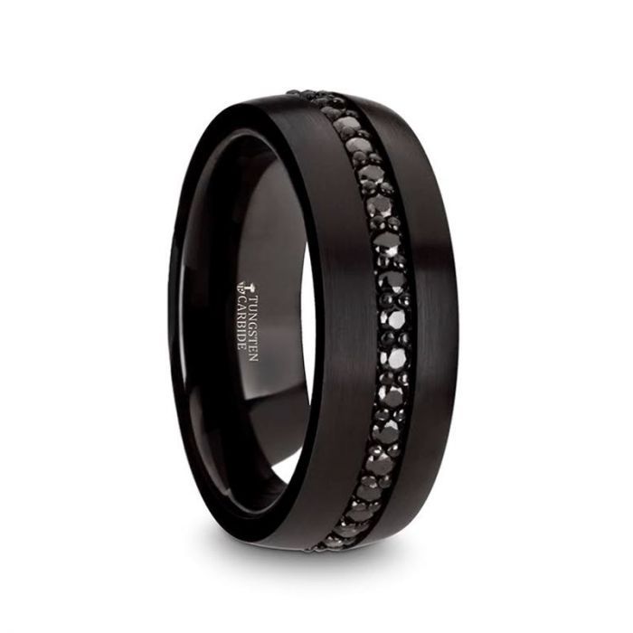 Black Tungsten Ring with Black Sapphires - 8mm -VALIANT- Sparkle & Jade-SparkleAndJade.com 