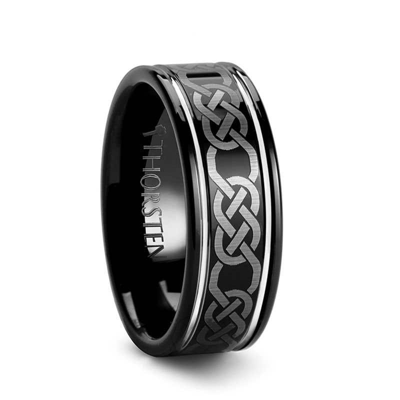 Black Tungsten Ring with Celtic Pattern - 8mm - Kilkenny- Sparkle & Jade-SparkleAndJade.com 