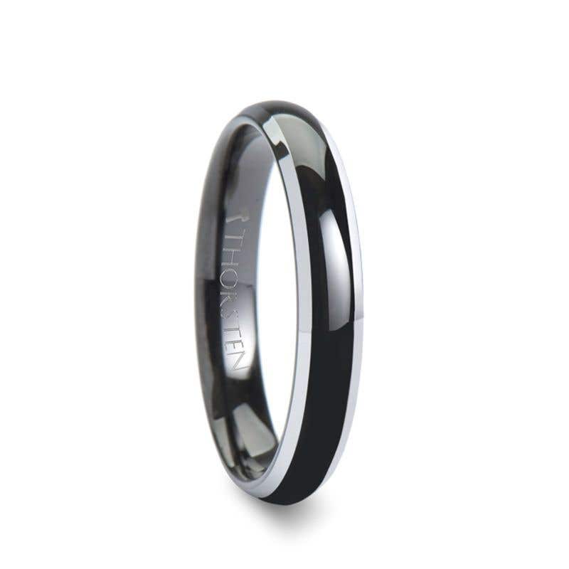 Black Tungsten Ring with Polished Domed Beveled Edges - 4mm to 10mm - MASERATI- Sparkle & Jade-SparkleAndJade.com W346-FGBC-1