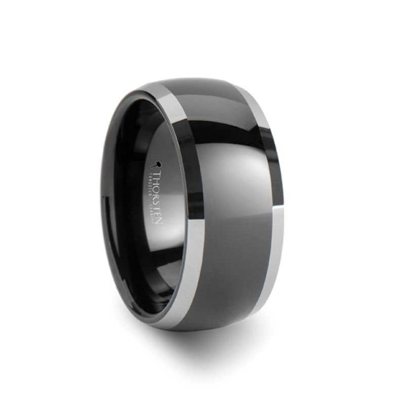Black Tungsten Ring with Polished Domed Beveled Edges - 4mm to 10mm - MASERATI- Sparkle & Jade-SparkleAndJade.com W346-FGBC-1