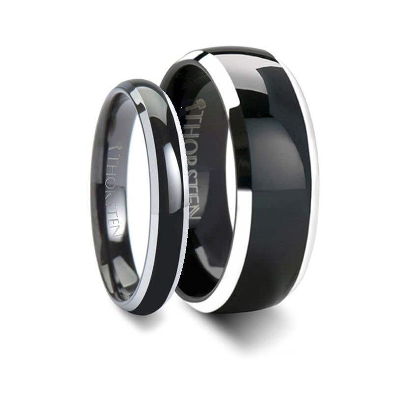 Black Tungsten Ring with Polished Domed Beveled Edges - 4mm to 10mm - MASERATI- Sparkle & Jade-SparkleAndJade.com 