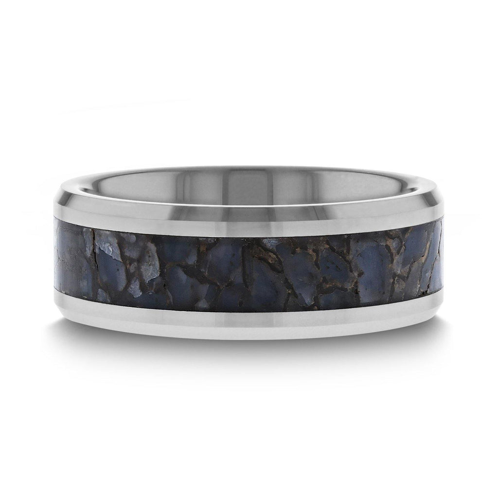 Blue Dinosaur Bone Inlaid Tungsten Carbide Ring - 4mm or 8mm - DEVONIAN- Sparkle & Jade-SparkleAndJade.com 