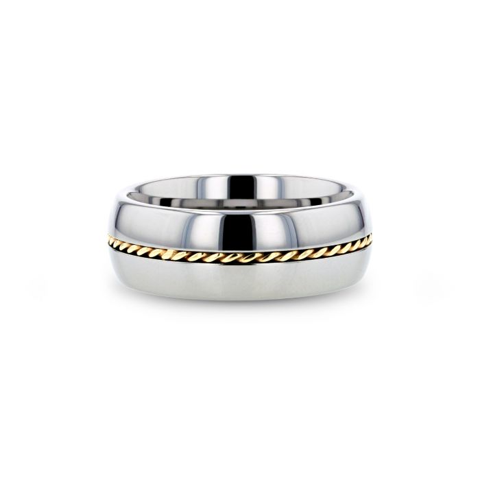 Braided 14k Gold Inlay Domed Tungsten Ring - 6mm or 8mm - GOLDWYN- Sparkle & Jade-SparkleAndJade.com 