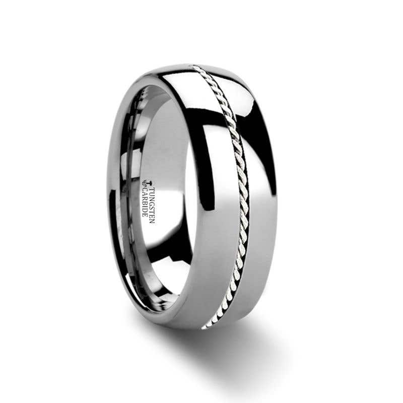 Braided Platinum Inlay Domed Tungsten Ring - 6mm or 8mm - PHYTHEON- Sparkle & Jade-SparkleAndJade.com 