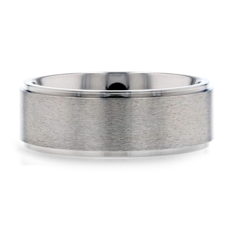 Brushed Raised Center Men’s Titanium Wedding Ring with Polished Step Edges - 6mm & 8mm -Rhinox- Sparkle & Jade-SparkleAndJade.com 