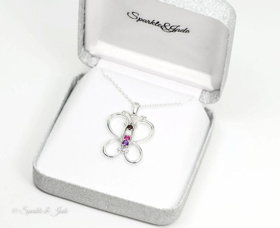 Butterfly Mother's Family Birthstone Pendant Necklace- Sparkle & Jade-SparkleAndJade.com 