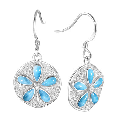 Alamea Larimar Sand Dollar Earrings in Sterling Silver- Sparkle & Jade-SparkleAndJade.com 
