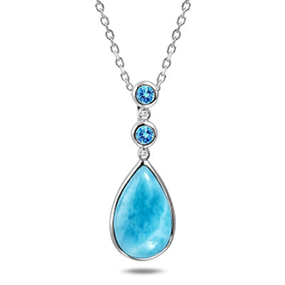 Alamea Larimar Teardrop with Blue Topaz Necklace in Sterling Silver- Sparkle & Jade-SparkleAndJade.com 
