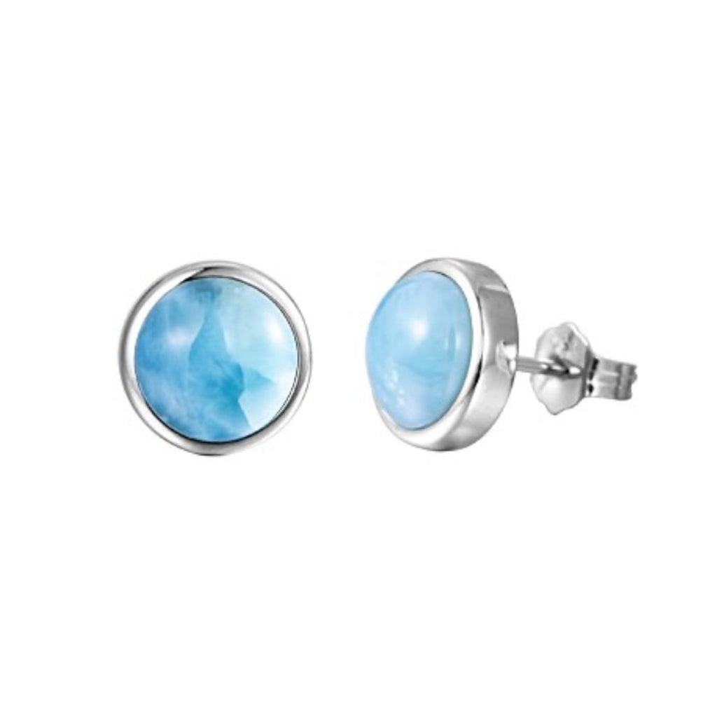 Alamea Larimar Stud Earrings in Sterling Silver (10mm)- Sparkle & Jade-SparkleAndJade.com 