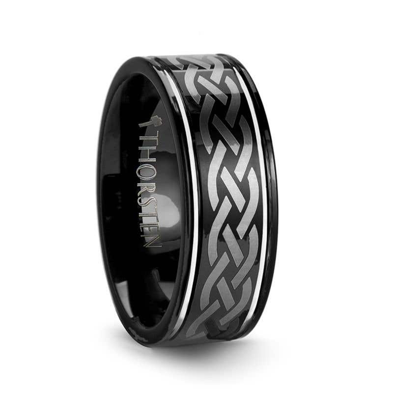 Celtic Engraved Design Black Tungsten Wedding Band - 8mm - Kildare- Sparkle & Jade-SparkleAndJade.com 