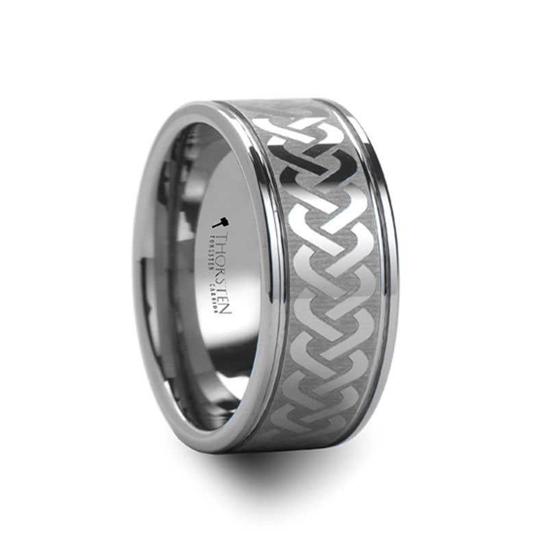 Celtic Knot Laser Engraved Tungsten Wedding Ring Wide - 10mm - McKinney- Sparkle & Jade-SparkleAndJade.com 
