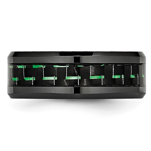 Ceramic Black with Green Carbon Fiber Inlay Beveled Edge Ring- Sparkle & Jade-SparkleAndJade.com 
