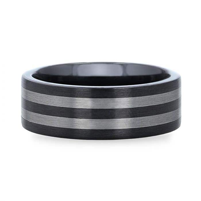 Thorsten BETA Ceramic ring with Tungsten Inlay With Flat Brushed Edges - 8mm- Sparkle & Jade-SparkleAndJade.com 