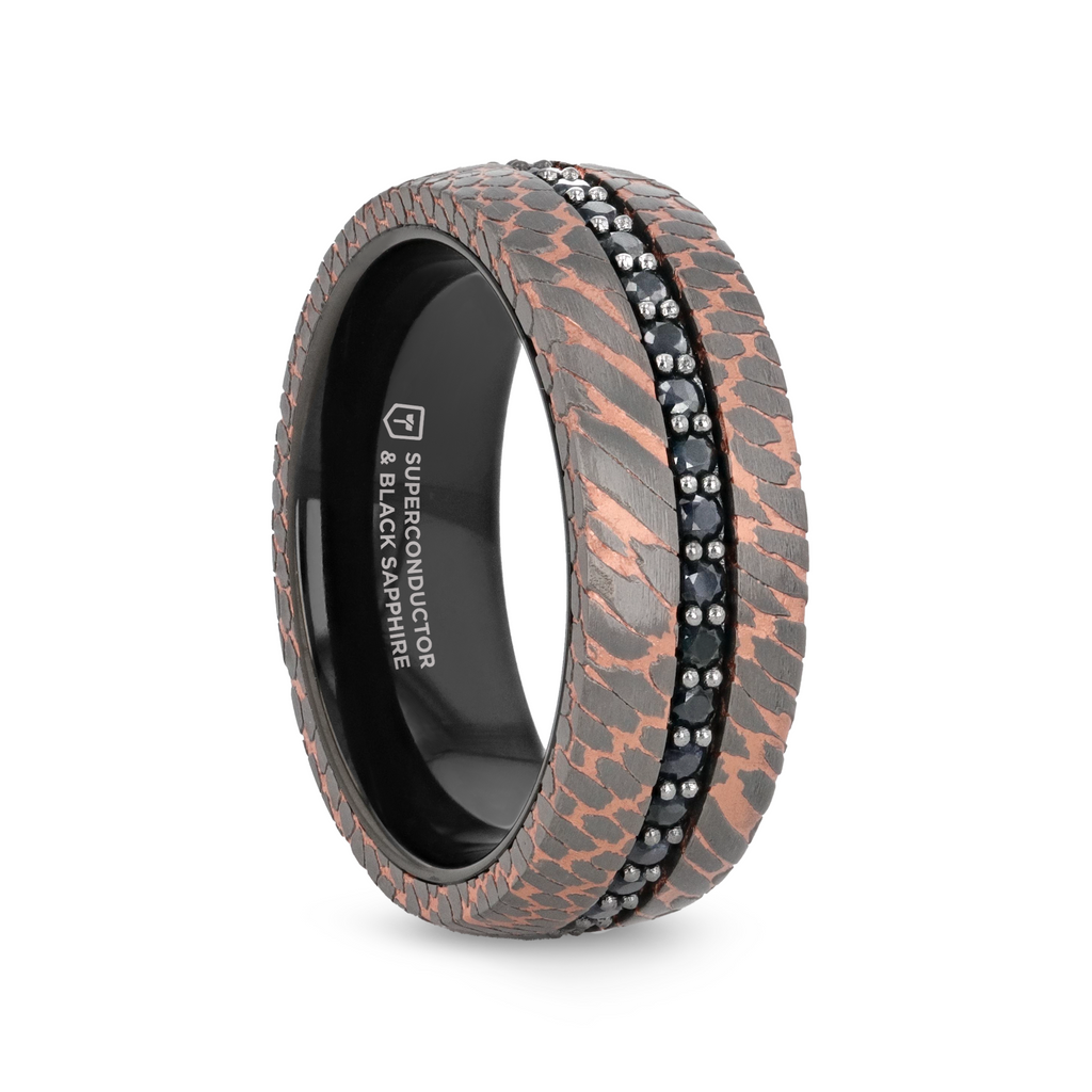 Thorsten CHARGER Black Tungsten Ring with Superconductor Finish and Black Sapphires - 8mm- Sparkle & Jade-SparkleAndJade.com 