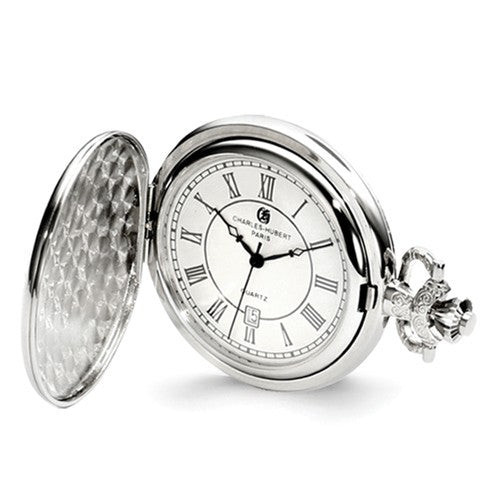Charles Hubert Chrome-Finish Oval Design Pocket Watch - Engravable- Sparkle & Jade-SparkleAndJade.com XWA4458