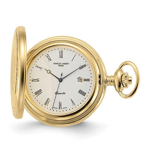 Charles Hubert Gold Finish Off-White Dial With Date Pocket Watch- Sparkle & Jade-SparkleAndJade.com XWA1033