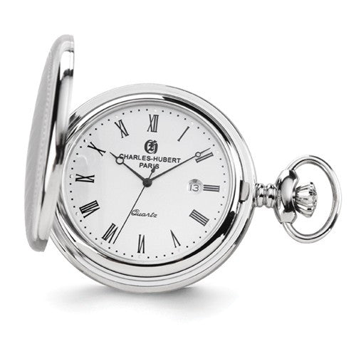 Charles Hubert Stainless Steel Oval Design Pocket Watch - Engravable- Sparkle & Jade-SparkleAndJade.com XWA4467