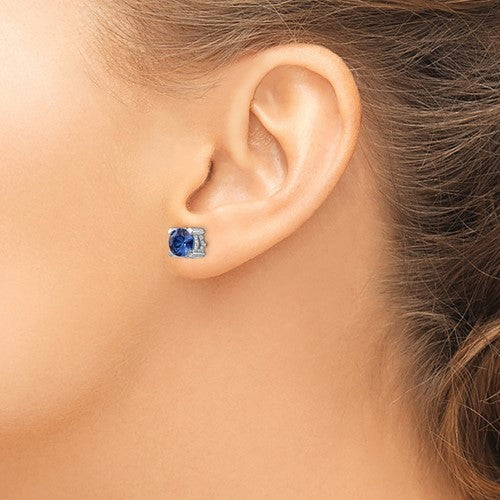 Cheryl M Sterling Silver 6.5mm Round Blue Spinel & CZ Stud Earrings- Sparkle & Jade-SparkleAndJade.com QCM508