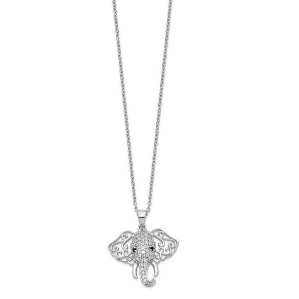 Cheryl M Sterling Silver Black White Filigree Elephant Necklace