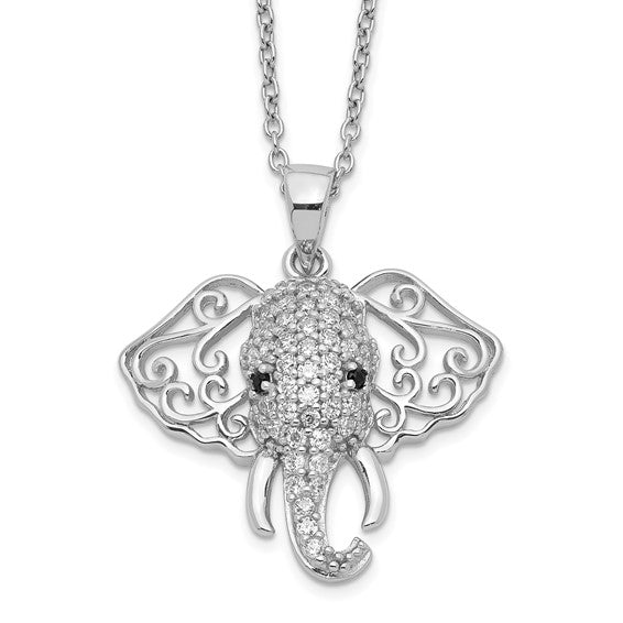 Cheryl M Sterling Silver Black & White CZ Filigree Elephant Necklace- Sparkle & Jade-SparkleAndJade.com QCM1288-18
