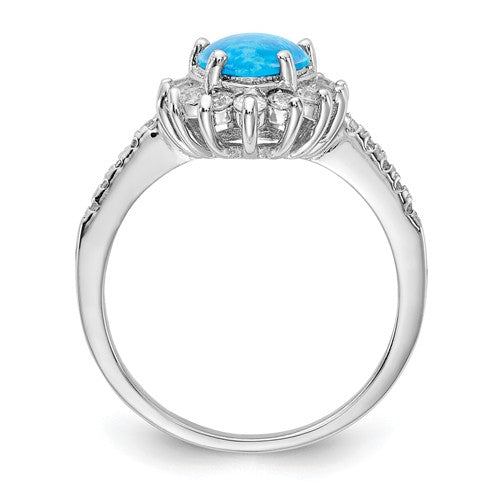 Cheryl M Sterling Silver Blue Opal Pear Halo Ring- Sparkle & Jade-SparkleAndJade.com 