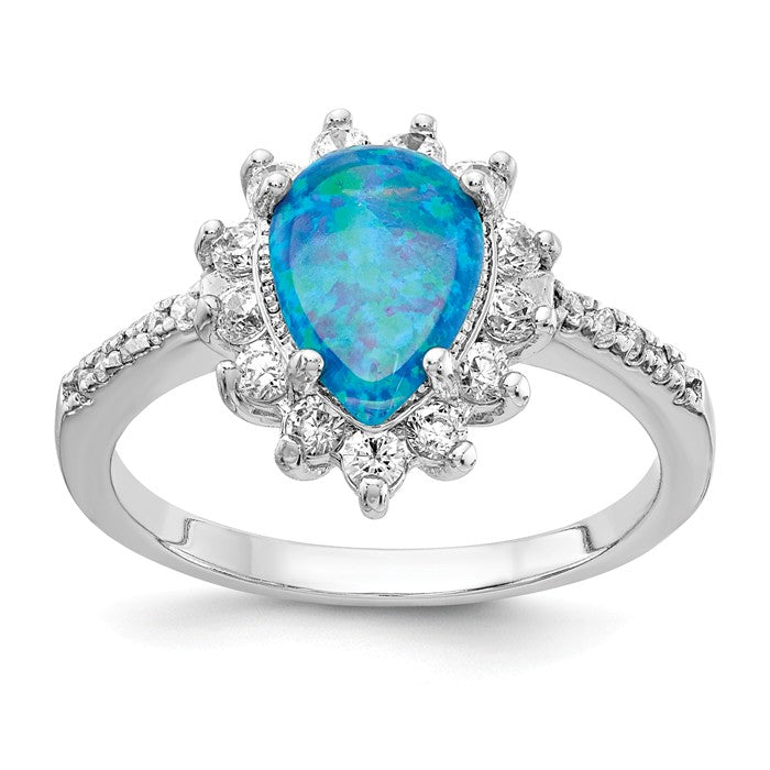 Cheryl M Sterling Silver Blue Opal Pear Halo Ring- Sparkle & Jade-SparkleAndJade.com 