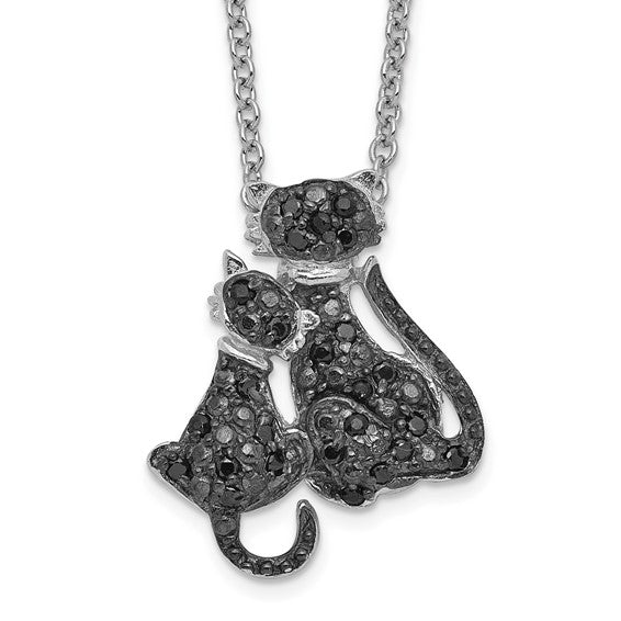 Cheryl M Sterling Silver CZ Black Cats Necklace- Sparkle & Jade-SparkleAndJade.com QCM874-18