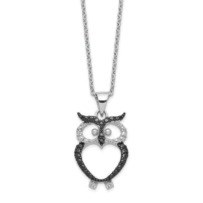 Cheryl M Sterling Silver CZ Black & White Owl Necklace- Sparkle & Jade-SparkleAndJade.com QCM861-18