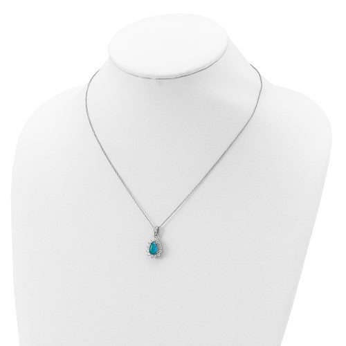 Cheryl M Sterling Silver CZ Blue Opal Pear Halo Pendant Necklace- Sparkle & Jade-SparkleAndJade.com QCM1387-18.5
