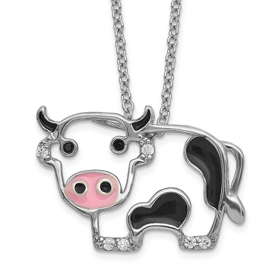 Sterling Silver Enameled Cow Charm - Quality Gold