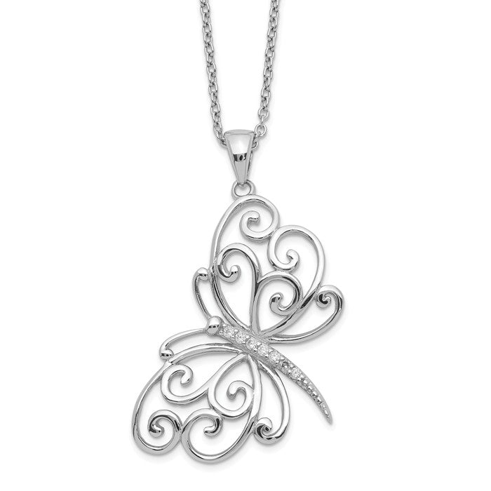 Cheryl M Sterling Silver CZ Filigree Butterfly Necklace- Sparkle & Jade-SparkleAndJade.com QCM1272-18