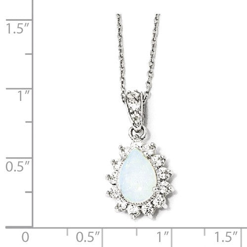 Cheryl M Sterling Silver CZ Opal Pear Halo Pendant Necklace- Sparkle & Jade-SparkleAndJade.com QCM784-18