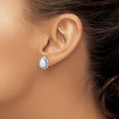 Cheryl M Sterling Silver CZ Pear Opal Halo Post Earrings- Sparkle & Jade-SparkleAndJade.com QCM778